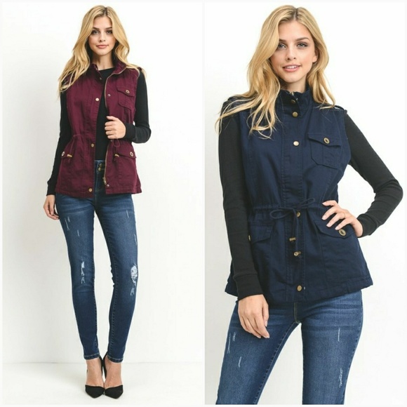 AJ's Threads Jackets & Blazers - Navy Utility Vest W/ Faux Fur Liner